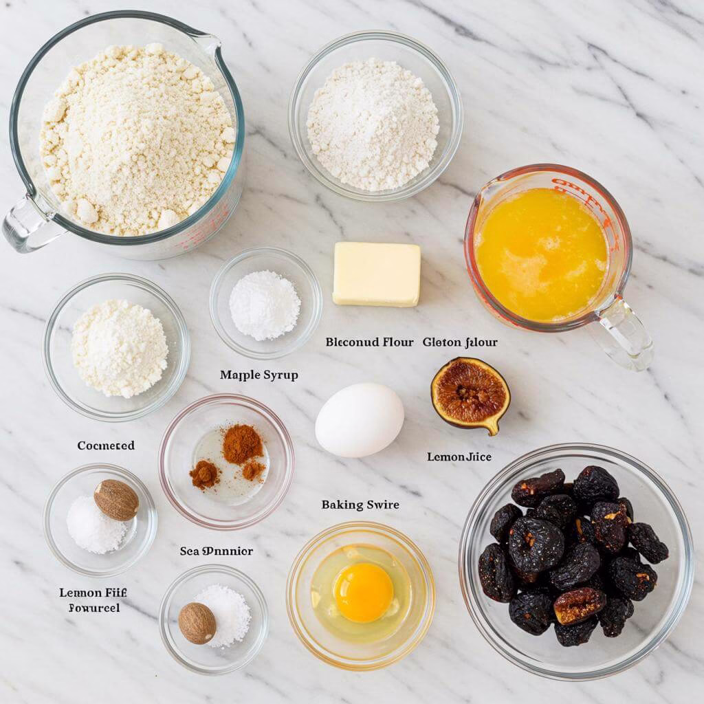 Gluten free fig bars ingredients flat lay