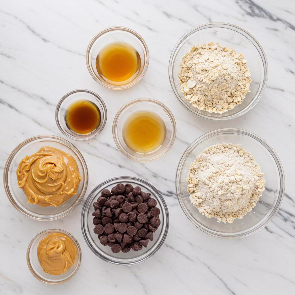 Peanut butter bars ingredients in bowls