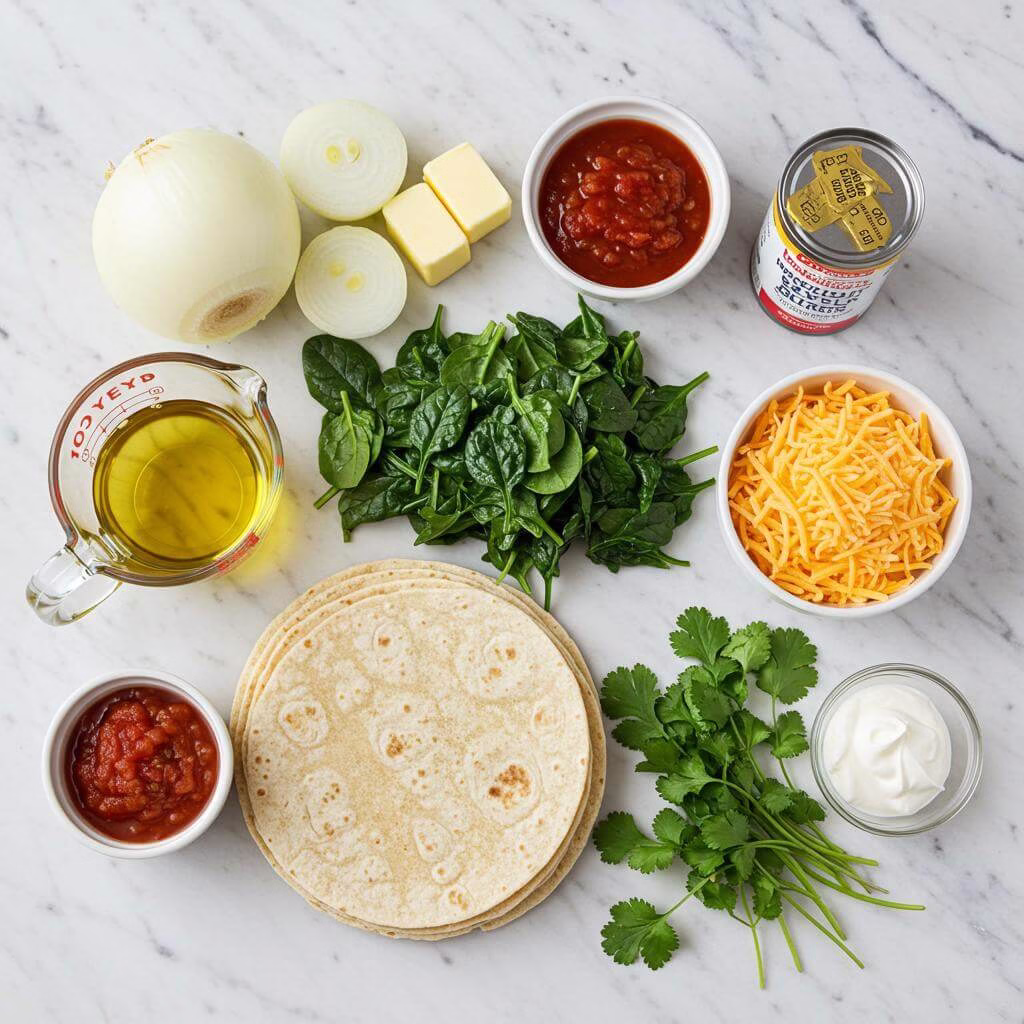 Corn tortilla quesadillas ingredients flat lay