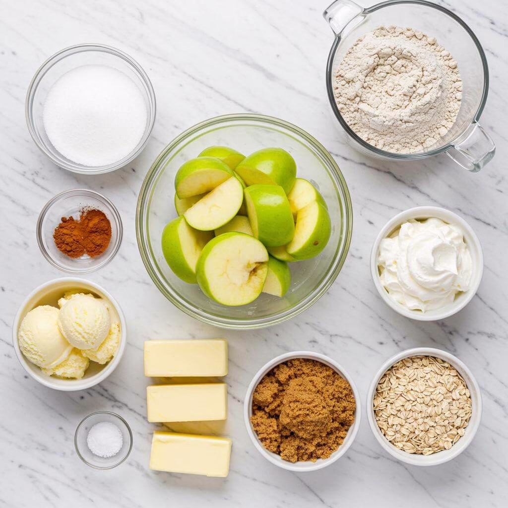 Gluten free apple crisp ingredients flat lay