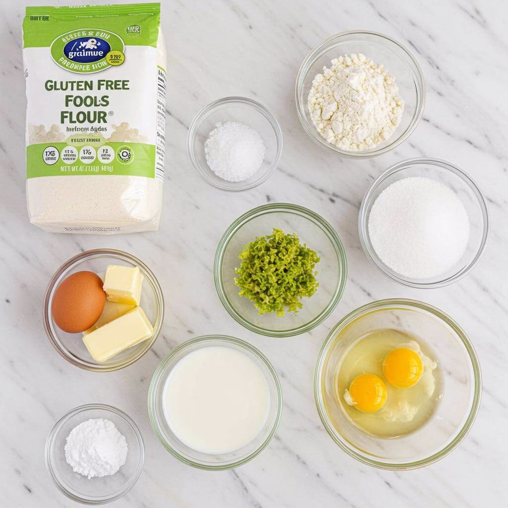 Key lime cake recipe ingredients on marble