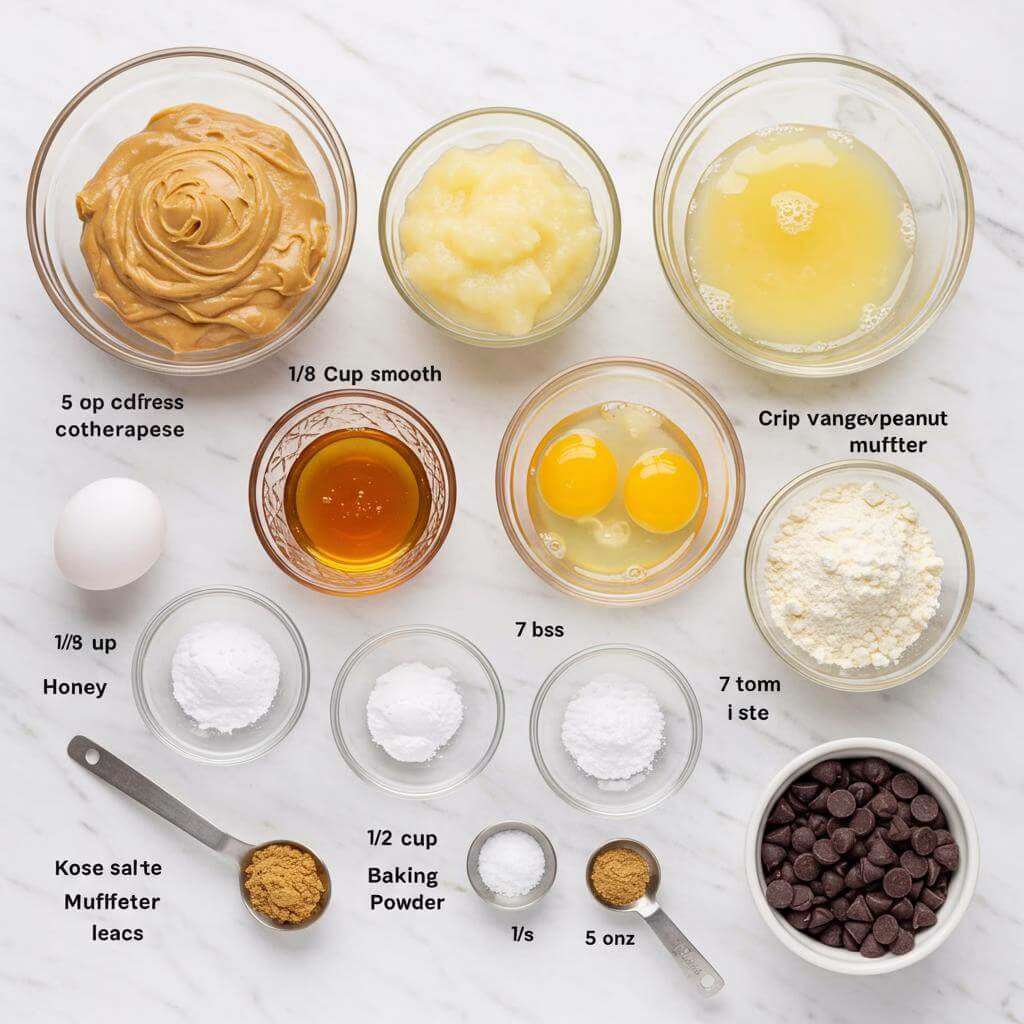 Flourless peanut butter muffins ingredients flat lay